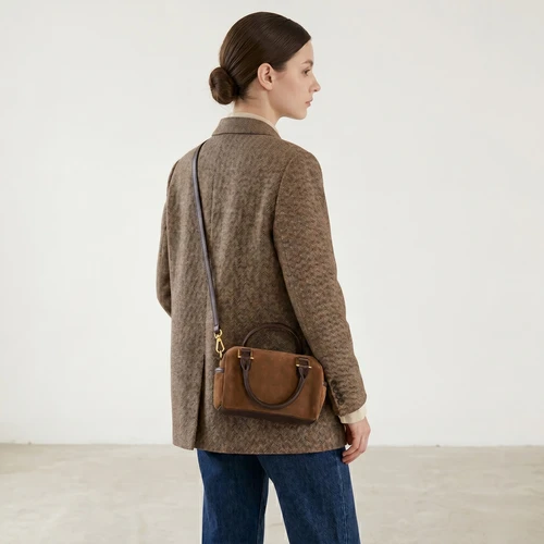 Chic Brown Suede Mini Satchel Handbag