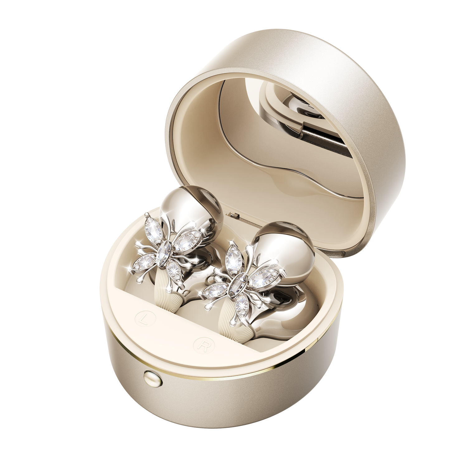 Butterfly Clip-On Wireless Earbuds with Makeup Mirror Case Model#M186
