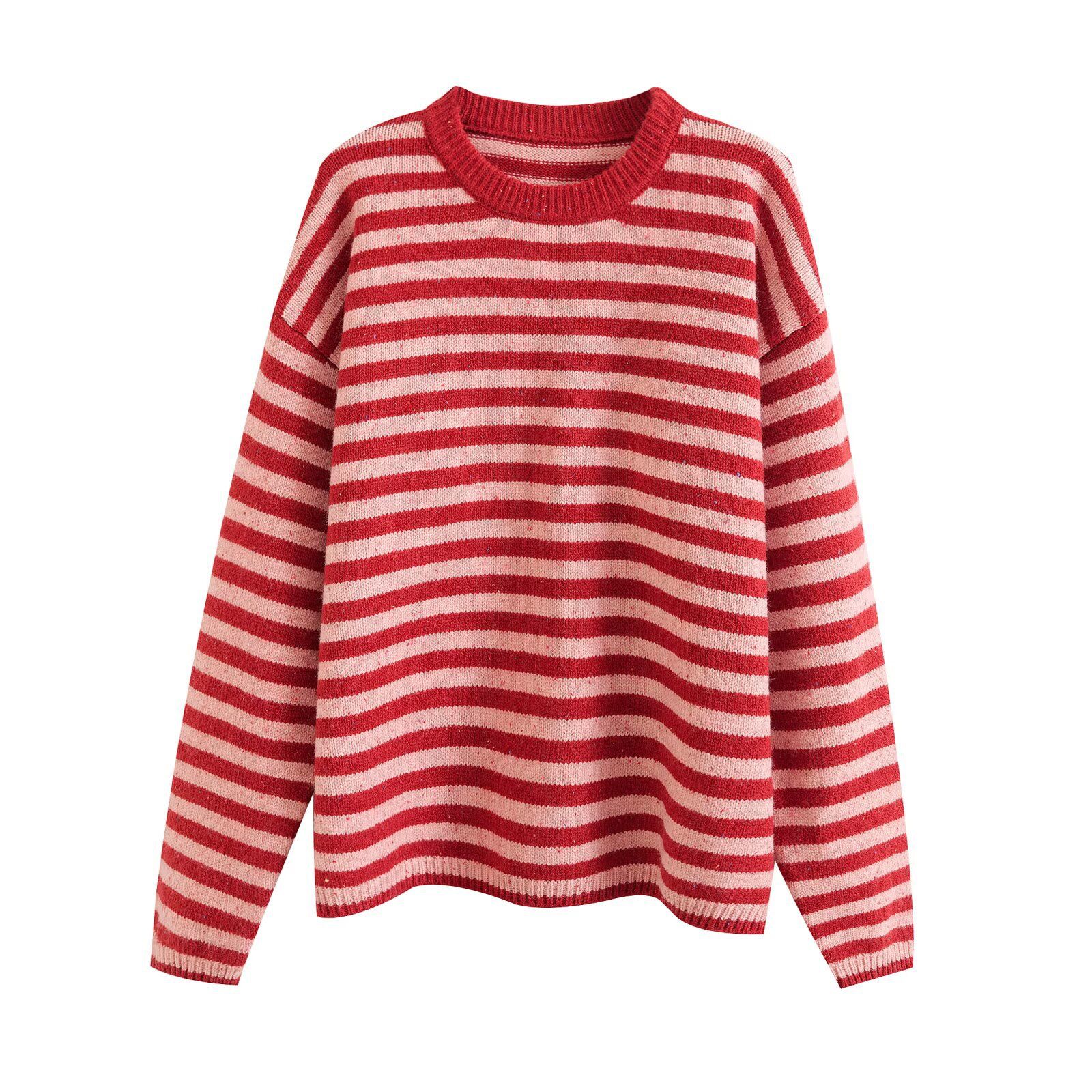 Striped Sweater - Women's Colorful Crewneck Pullover KUN-00018
