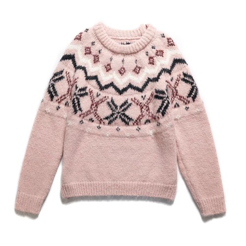 Knitted Sweater Fair Isle Snowflake Pullover KUN-00092