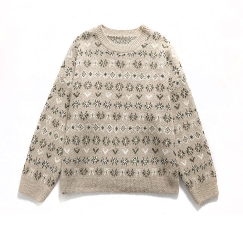 Suéter de punto de alpaca para mujer, estilo europeo, clásico, KUN-00009