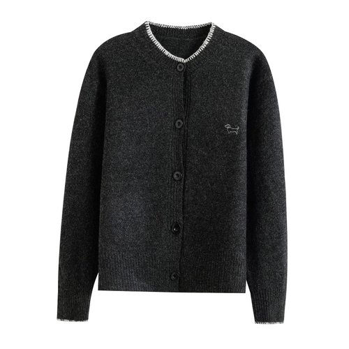 Knit Cardigan Dog Embroidery - European Style Casual Top KUN-00046