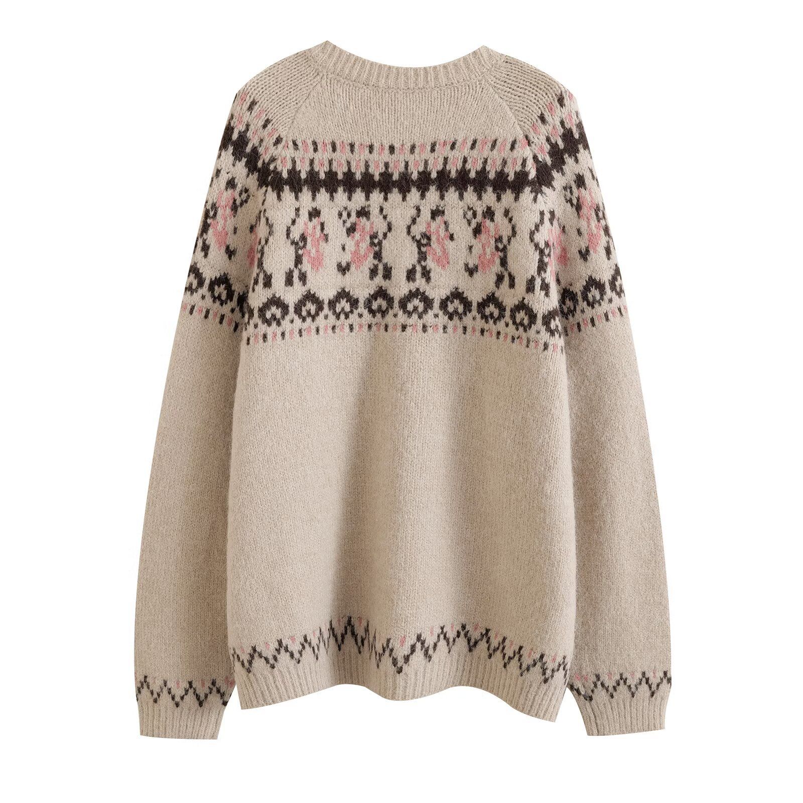 Pull Fair Isle pour femme - Pull tendance à col en V KUN-00050