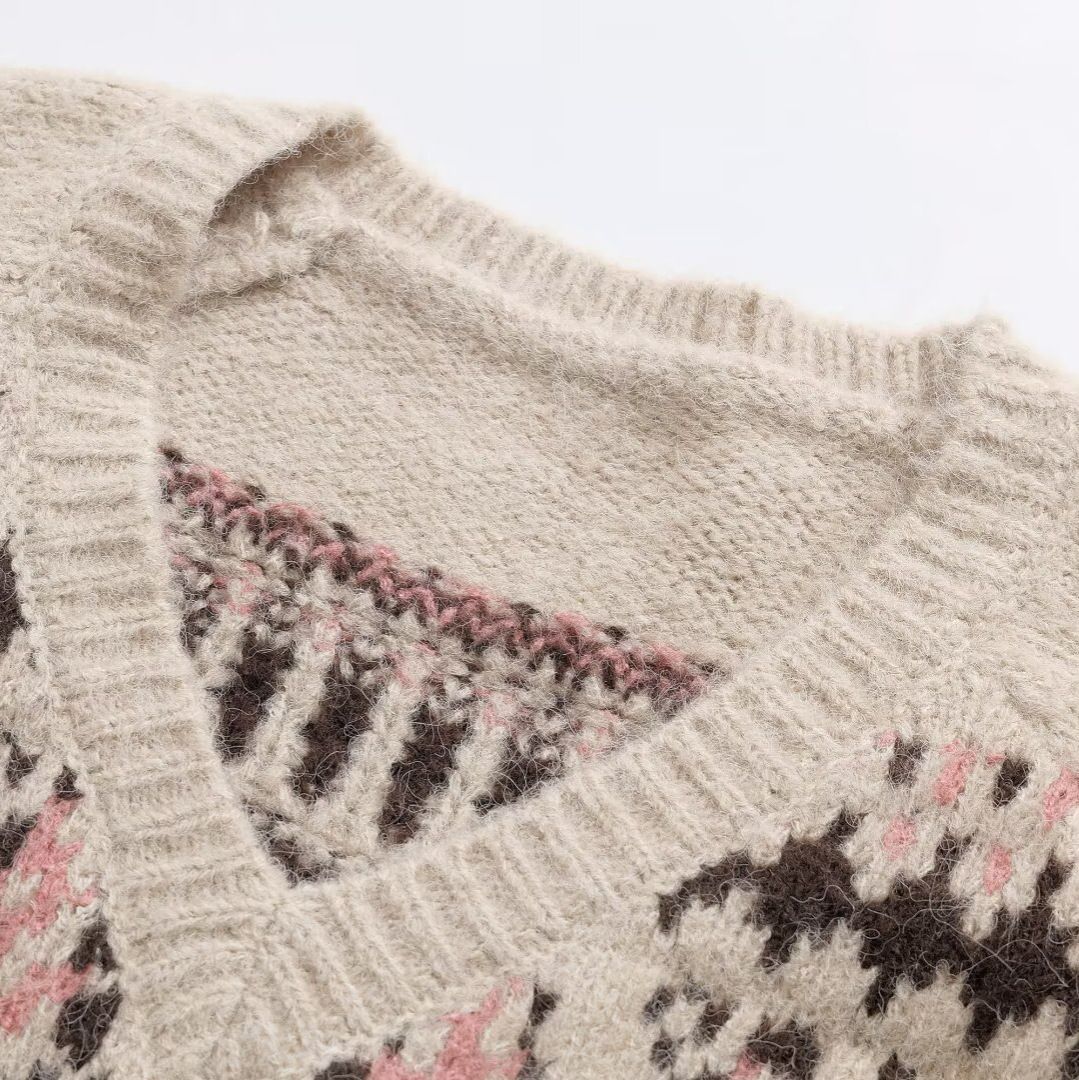 Pull Fair Isle pour femme - Pull tendance à col en V KUN-00050