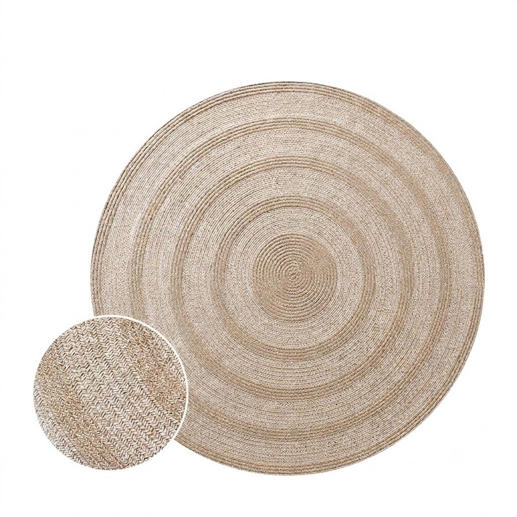 Natural Handwoven Jute Round Area Rug - Boho Home Decor