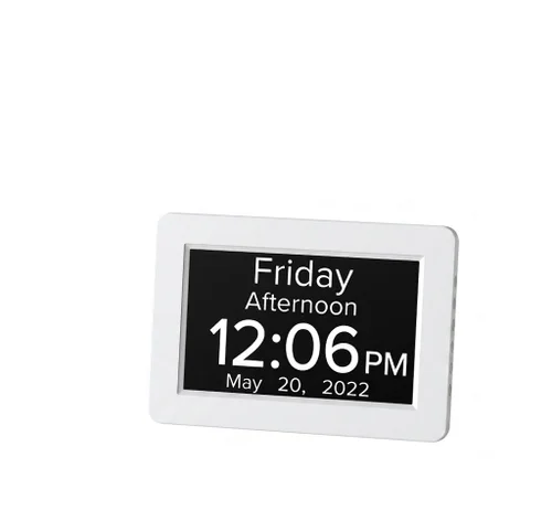 8-Inch Digital Day Clock for Seniors - Extra Large Display with Dementia & Alzheimer's Pill Reminders, Auto-Dimming, Multi-Alarm, Black & White