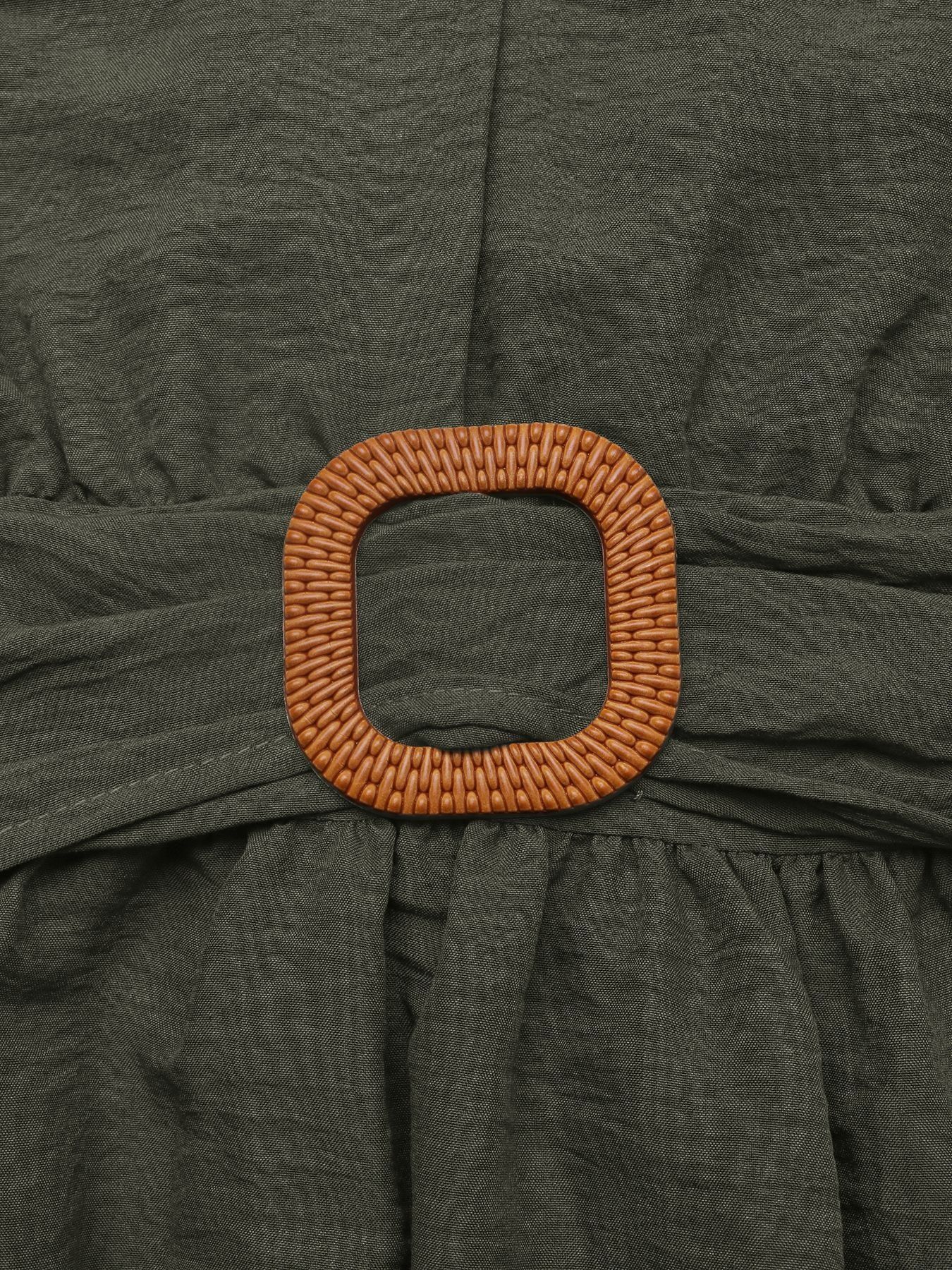 Vestido largo con volantes, escote en V, cinturón y abertura - Verde militar