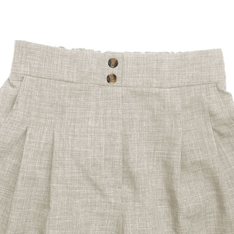 Pantalones cortos casuales de lino plisados de talle alto para mujer