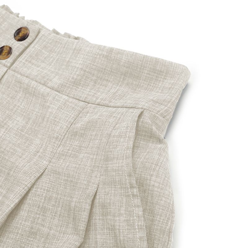 Pantalones cortos casuales de lino plisados de talle alto para mujer