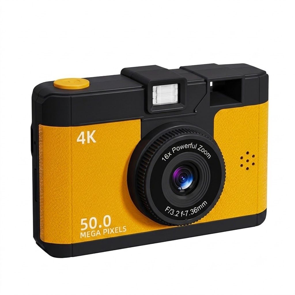 50MP 4K Digital Camera with 16x Digital Zoom, Wi-Fi Transfer, 2.4-Inch IPS Screen, MP3 Playback, 800mAh Battery