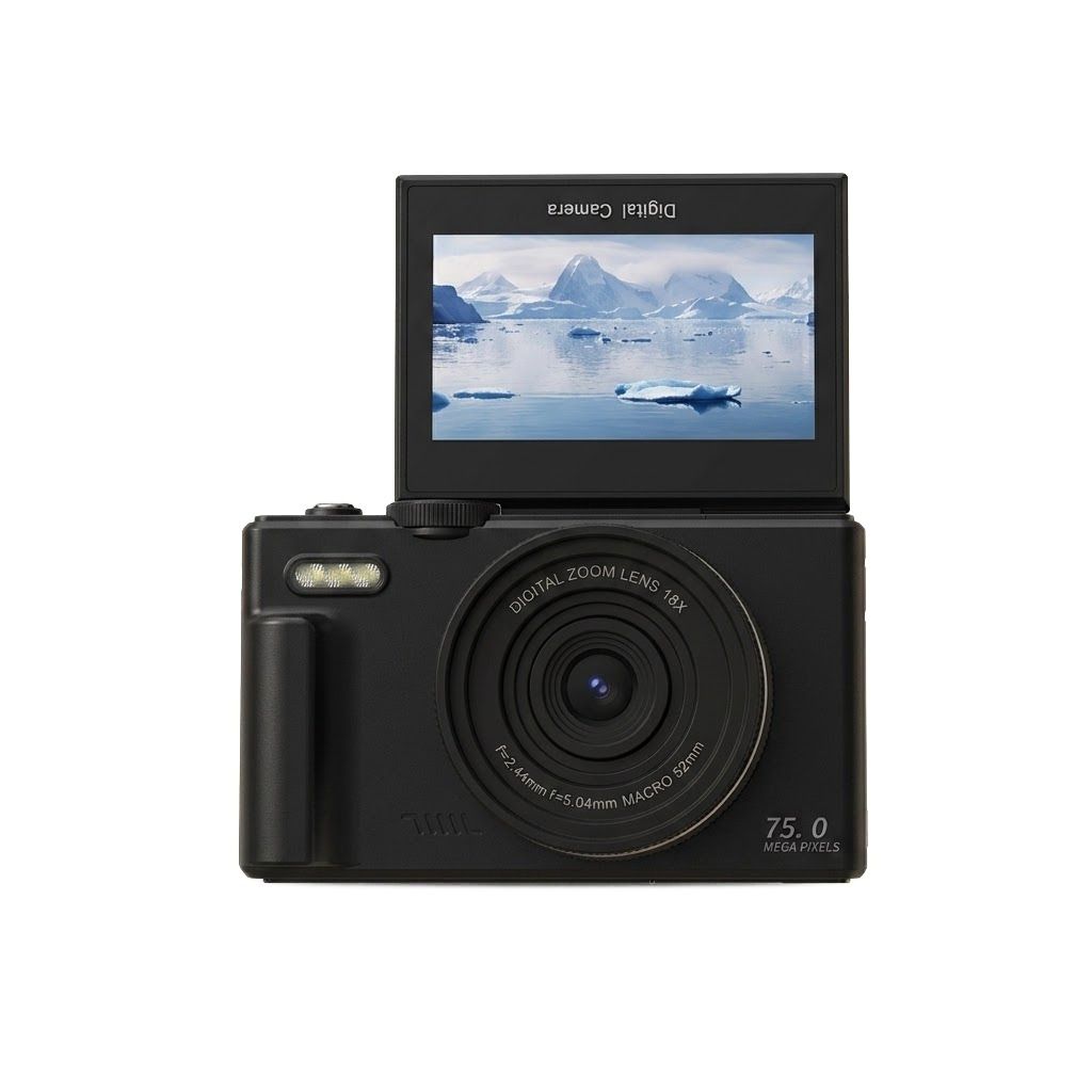 5K Digital Camera 75MP with 3-Inch 180° Flip Screen, WiFi Sharing, 18x Zoom, Smart Beauty Mode, 1150mAh Battery