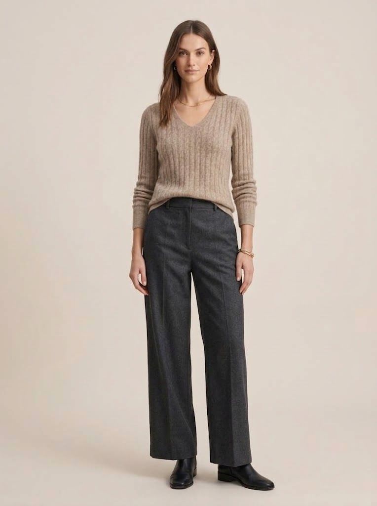 Cashmere Women's Cable Knit V-Neck Cashmere Long Sleeve Sweater