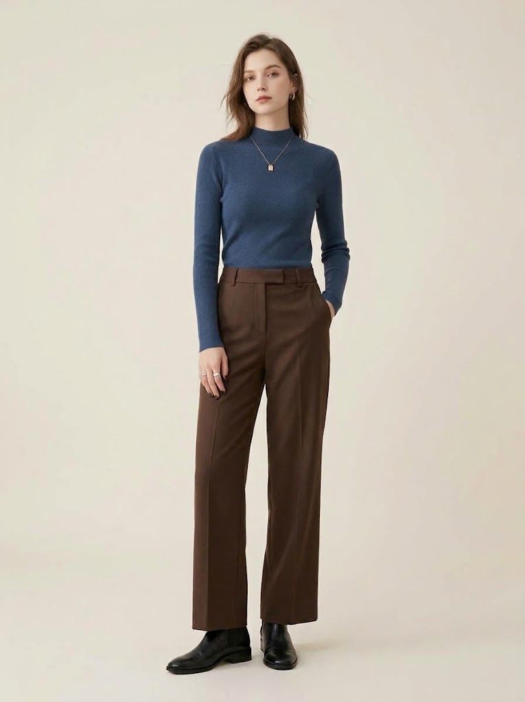 Women's Mock Neck Ribbed Knit Sweater Long Sleeve Top