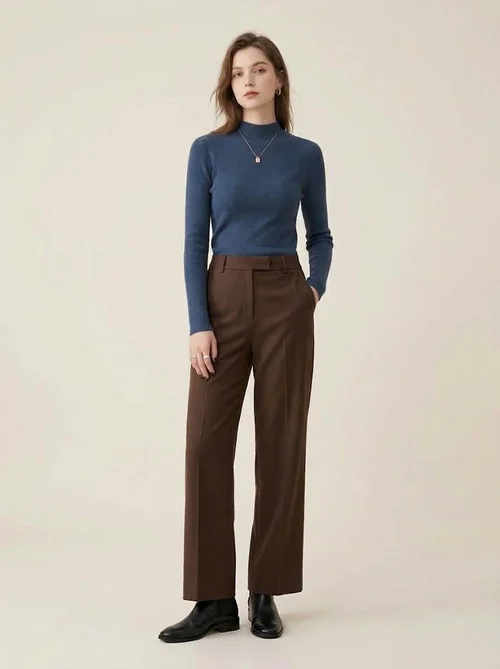 Women's Mock Neck Ribbed Knit Sweater Long Sleeve Top