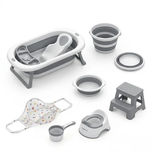 8-in-1 Faltbares Babybadewannen-Set – Sicheres Baden