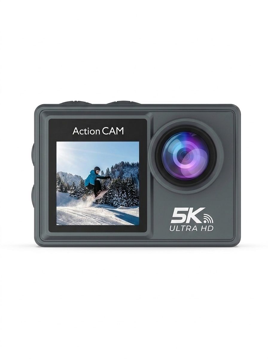 Cámara de acción OurLife 5K Ultra HD, resistente al agua hasta 30 m, EIS, doble pantalla, lente gran angular de 170°, cámara deportiva subacuática