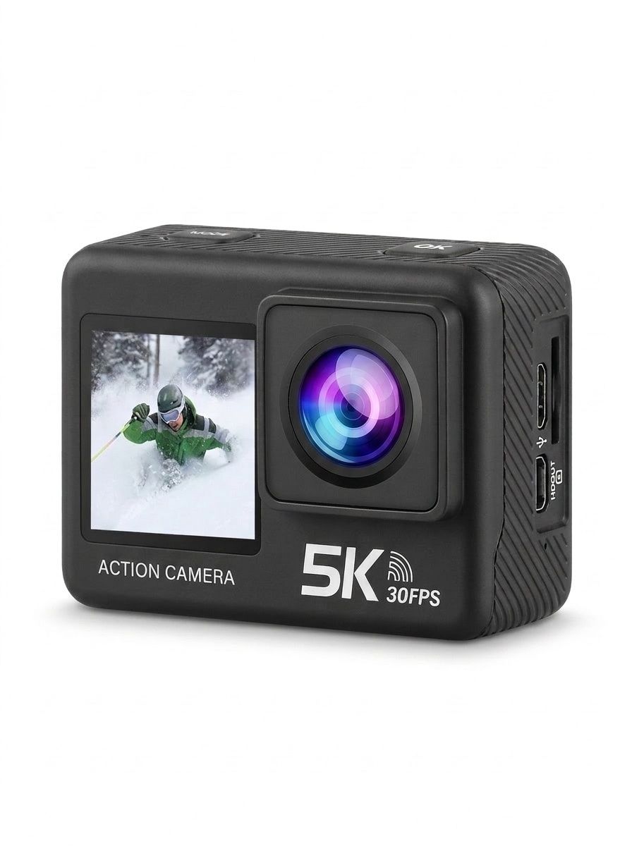 Cámara de acción 5K, resistente al agua hasta 30 m, estabilización electrónica de imagen (EIS) de 6 ejes, doble pantalla, WiFi, control remoto 2.4G, batería de 1050 mAh, cámara deportiva subacuática.