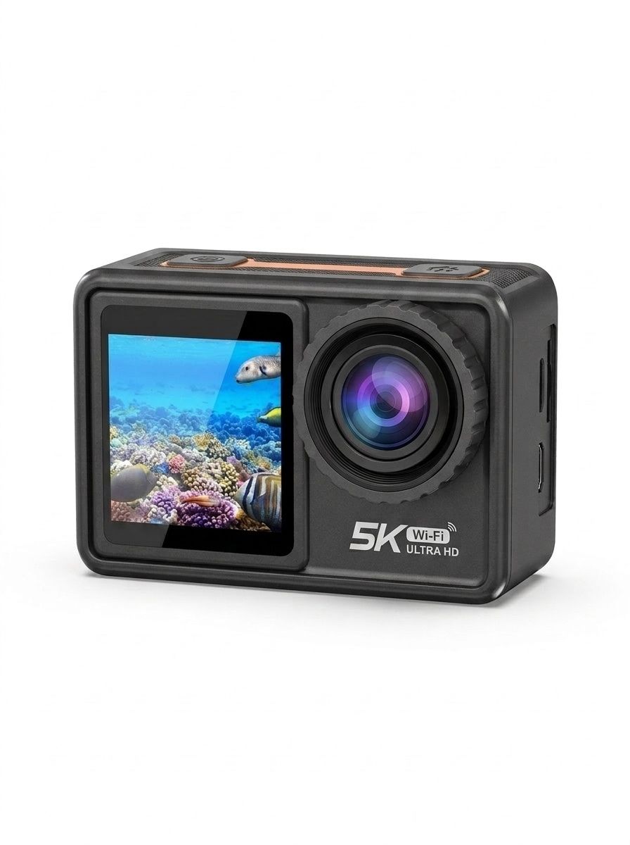 Cámara de acción OurLife 5K 30FPS, 48MP, resistente al agua hasta 30M, EIS de 6 ejes, doble pantalla, gran angular de 170°, cámara deportiva WiFi