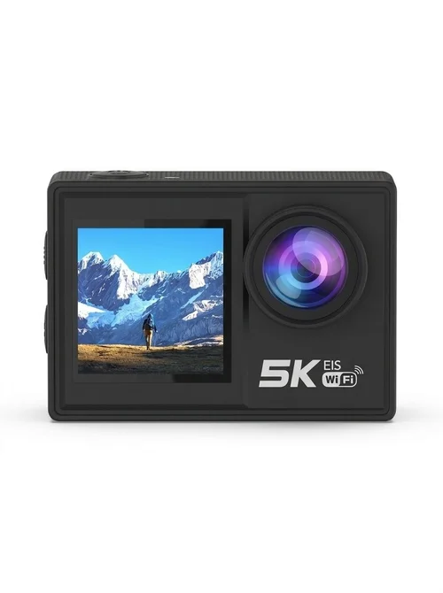 Cámara de acción OurLife 5K Ultra HD, resistente al agua hasta 30 m, estabilización EIS, doble pantalla, gran angular de 170°, cámara deportiva con pantalla táctil y WiFi.
