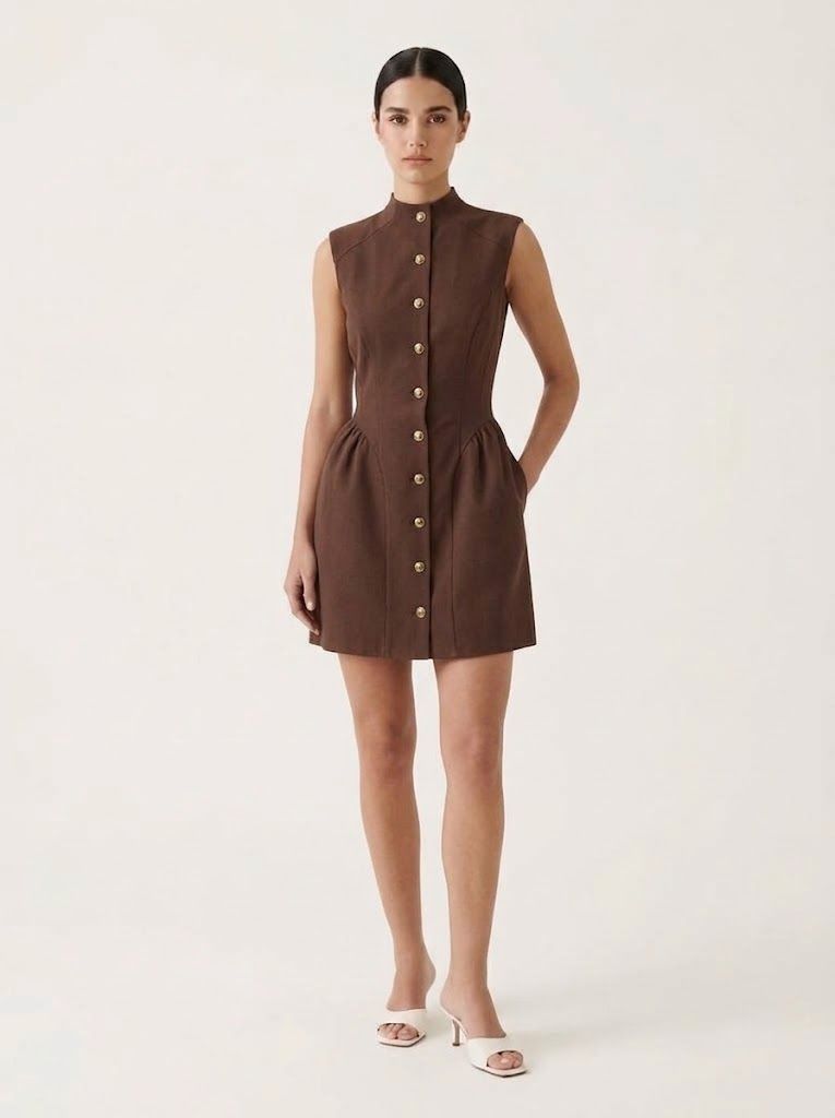 Sleeveless Mock Neck Button Down Mini Dress