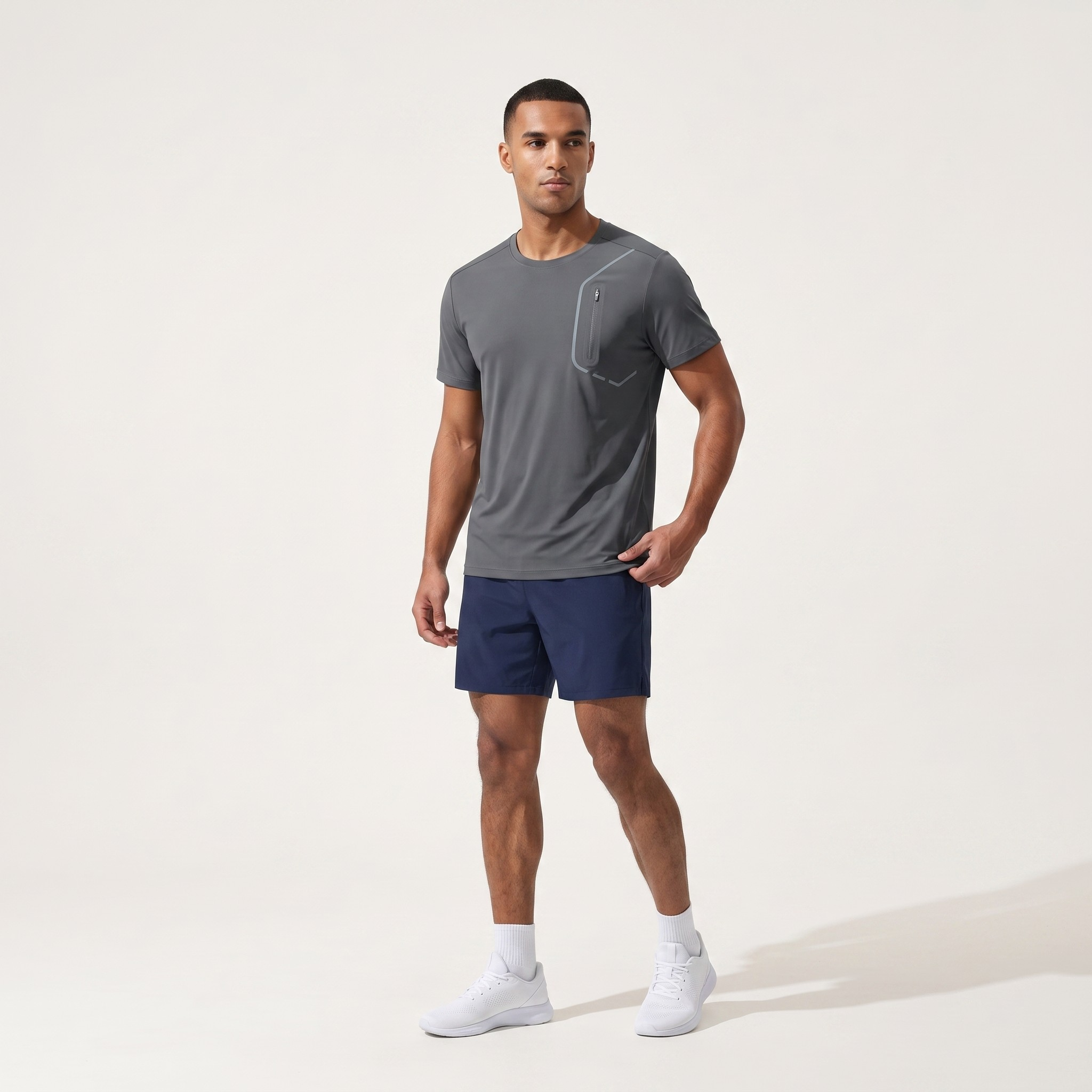 T-shirt sportiva da uomo ad alte prestazioni con tasca con zip