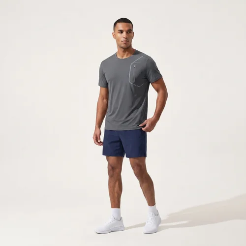 T-shirt sportiva da uomo ad alte prestazioni con tasca con zip