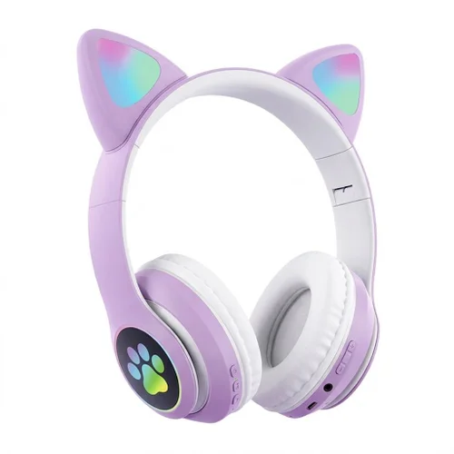Cute Cat Ear LED Wireless Bluetooth 5.0 Headphones with Mic, 40mm Drivers, 10-Hour Battery Life, Noise Reduction, TF Card & 3.5mm AUX Mode, Foldable Over-Ear Headset