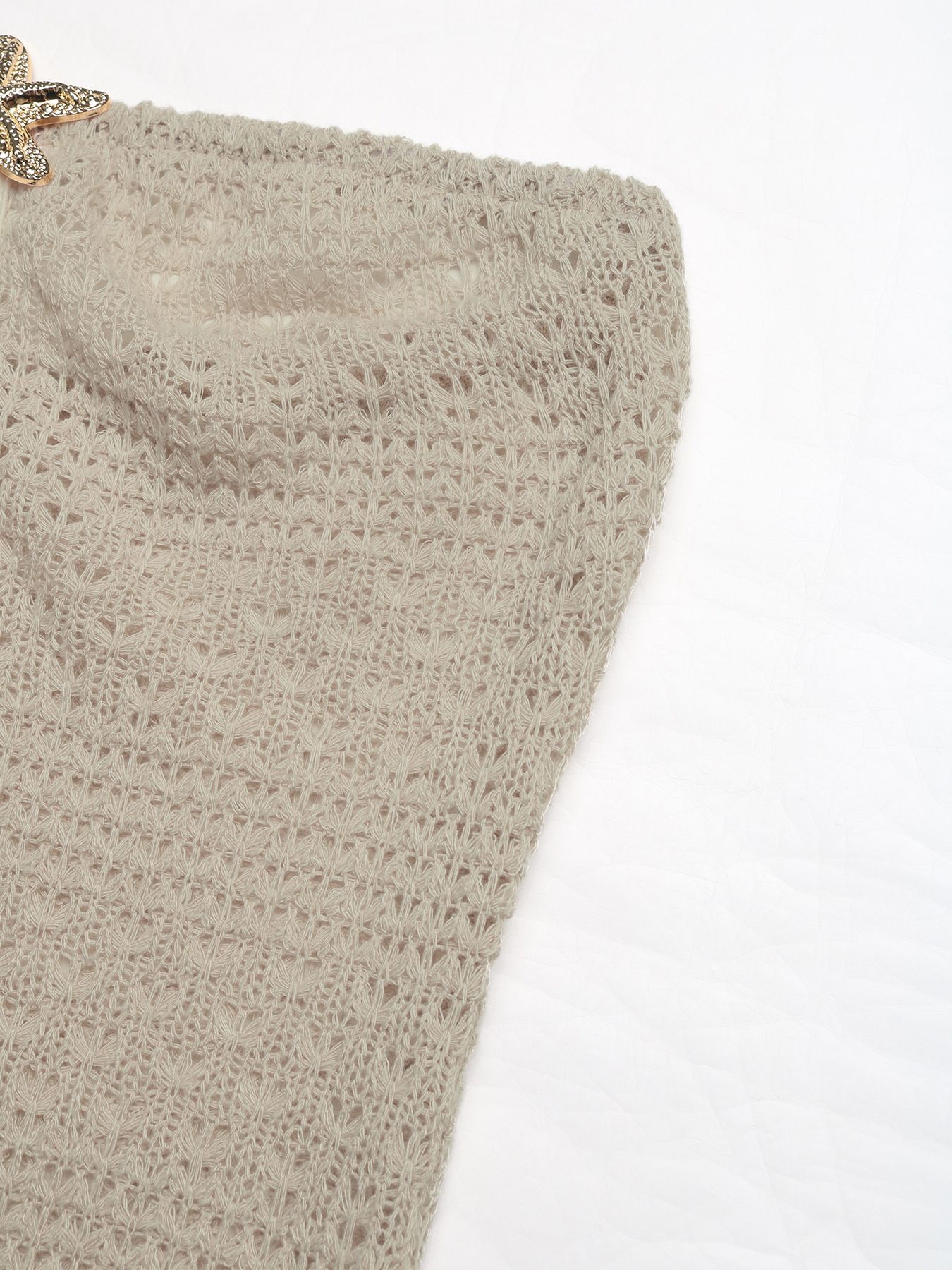 Vestido largo palabra de honor de crochet con forma de estrella de mar y abertura