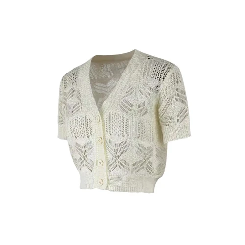 Knitted Crochet Cropped Cardigan - Lightweight Spring Summer Fall SSU-00117