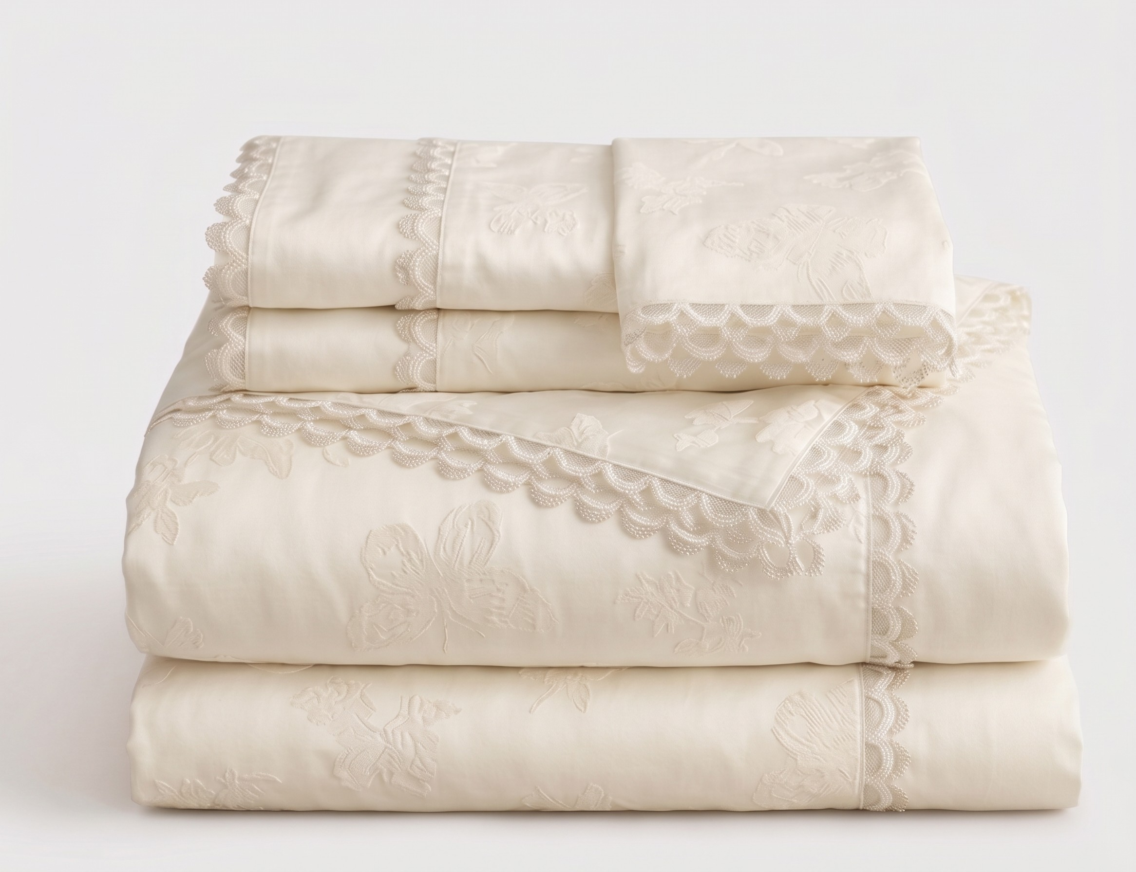 Luxury Floral Jacquard 4-Piece Bedding Set with Scalloped Trim
