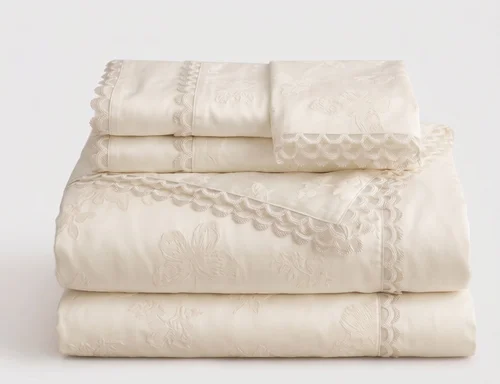 Set di biancheria da letto di lusso in jacquard floreale a 4 pezzi con bordo smerlato