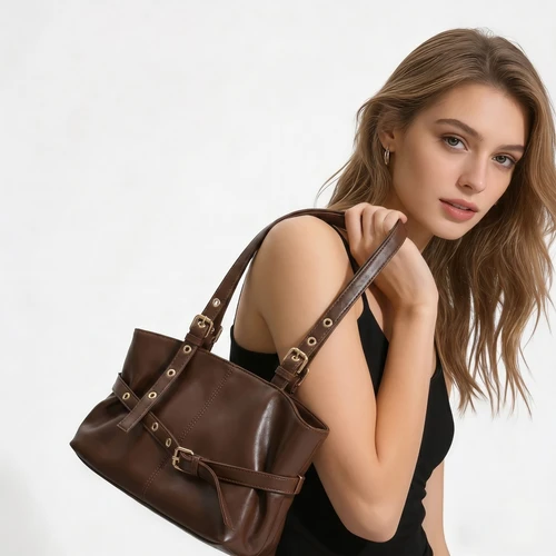 Chic Buckle Detail Shoulder Bag - Faux Leather Tote