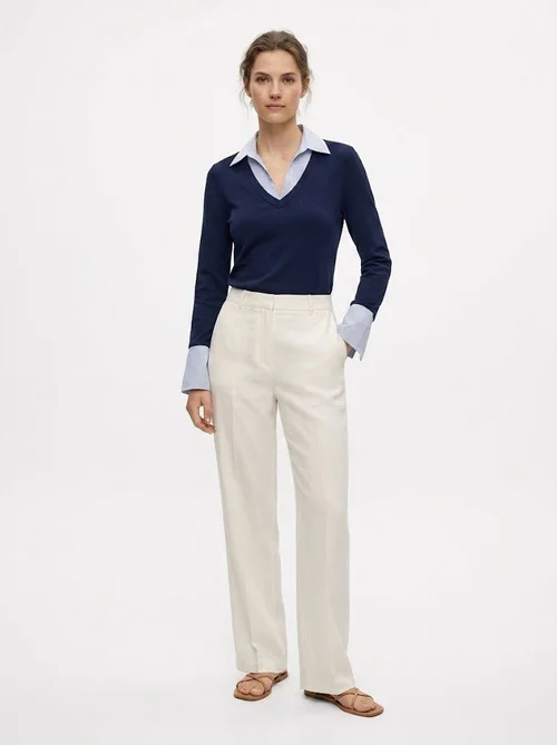 Navy Blue 2-in-1 Collared Long Sleeve Top
