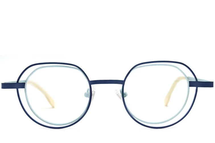 Geometric Blue Metal Glasses #BS2425-0149