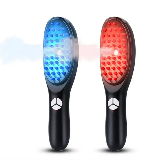 Haargroeikam met rood en blauw licht | Hoofdhuidmassageapparaat & serumdispenser