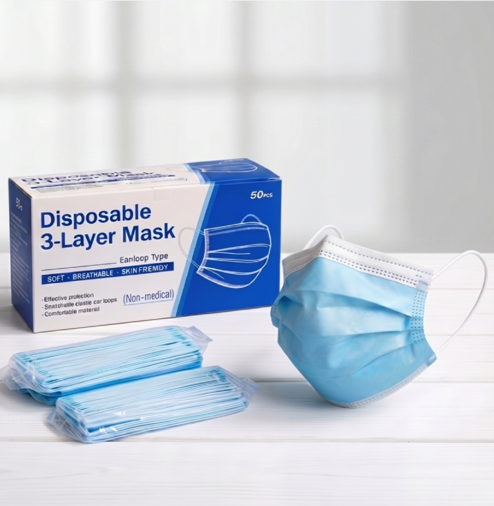 BFE≥95% Antivirus 3-laags wegwerpgezichtsmaskers voor volwassenen, 50 stuks/doos, individueel verpakt