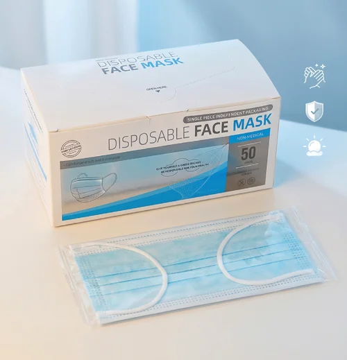 BFE≥95% Antivirus wegwerp gezichtsmaskers voor volwassenen, 3-laags, individueel verpakt, 50 stuks/doos