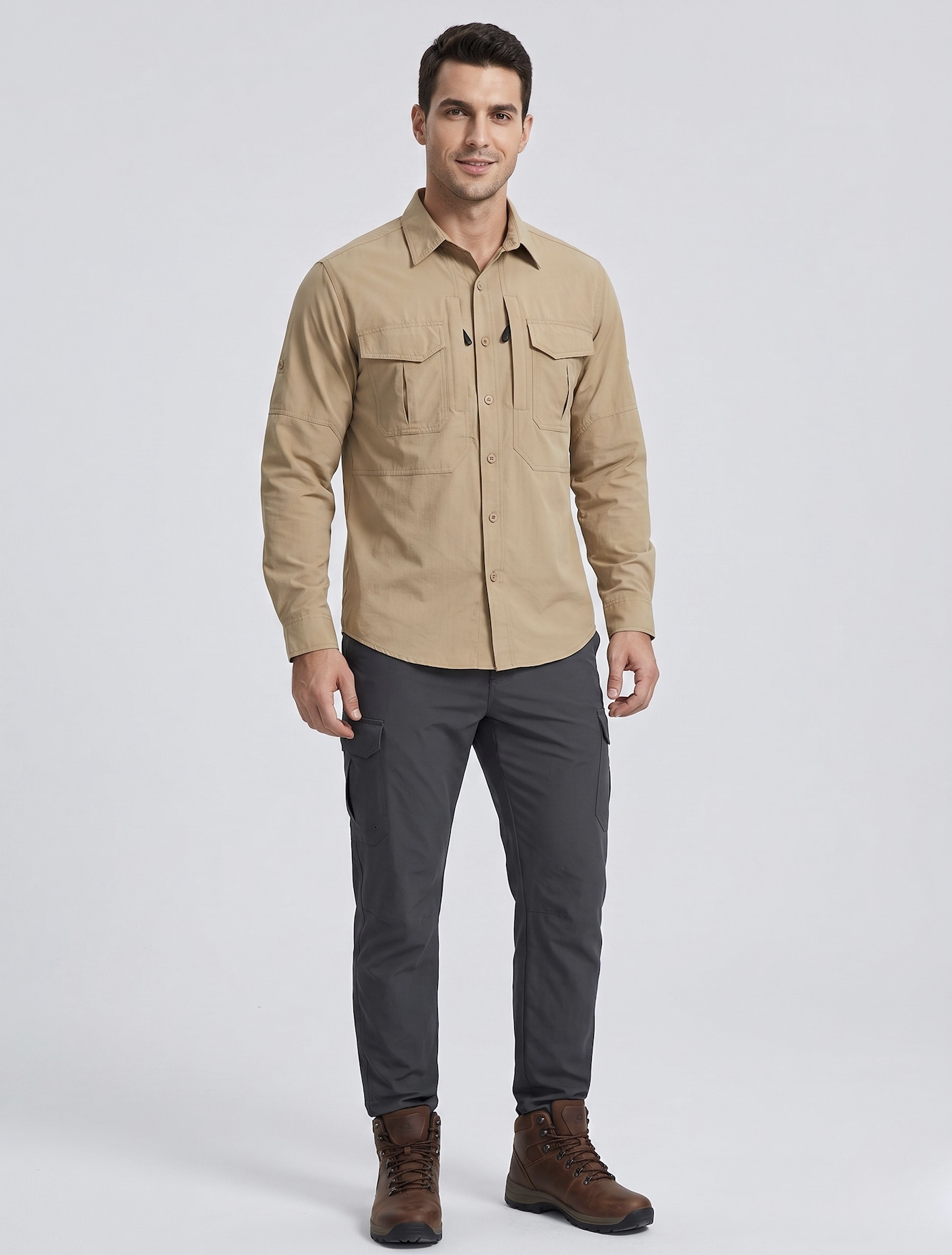 Men's Outdoor Tactical Long Sleeve Shirt with Hidden Zipped Pockets