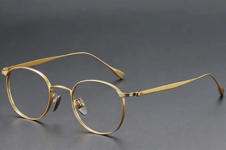 Lunettes ovales en titane doré #BS1913-0351