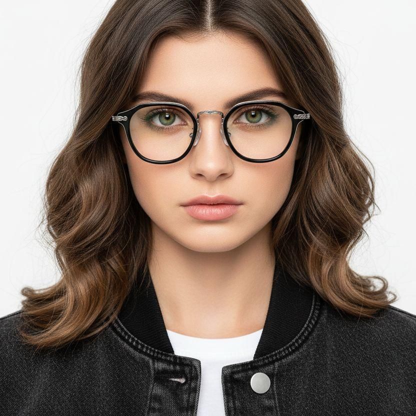 Oval Silver Titanium & Acetate Glasses #BS0218-0001