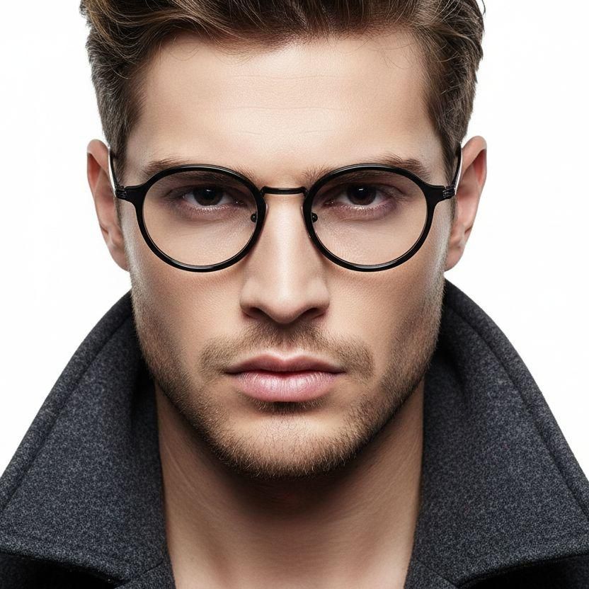 Oval Black Titanium & Acetate Glasses #BS0218-0013