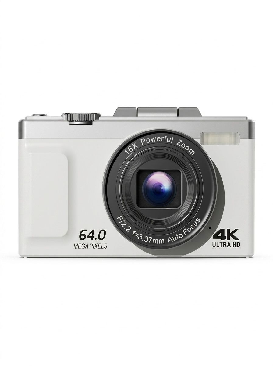 64MP 4K Digital Camera with 180° Flip Screen, 16X Optical Zoom, Long-Lasting Battery, Versatile Shooting Modes