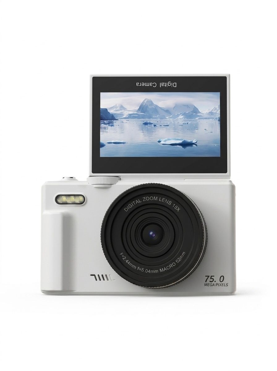 5K Digital Camera 75MP with 3-Inch 180° Flip Screen, WiFi Sharing, 18x Zoom, Smart Beauty Mode, 1150mAh Battery