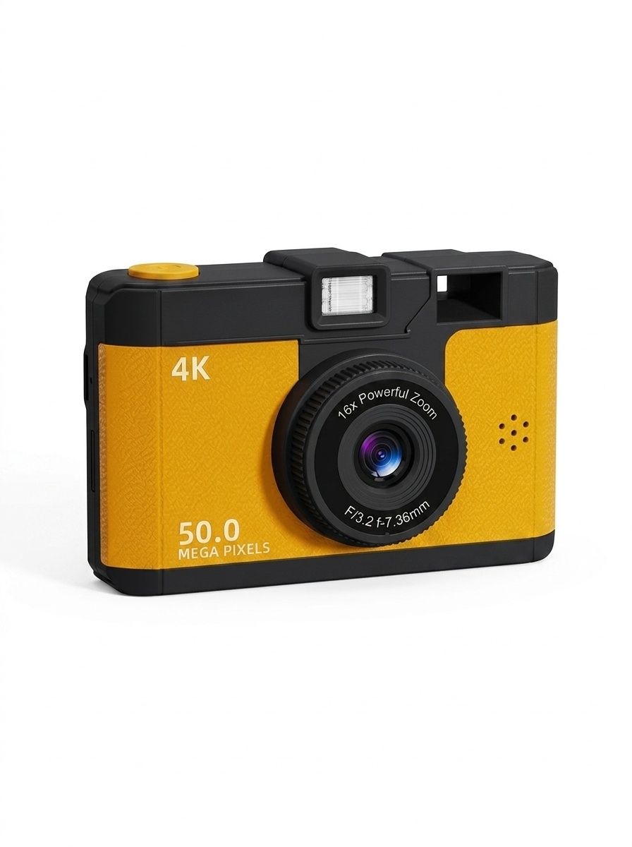 50MP 4K Digital Camera with 16x Digital Zoom, Wi-Fi Transfer, 2.4-Inch IPS Screen, MP3 Playback, 800mAh Battery