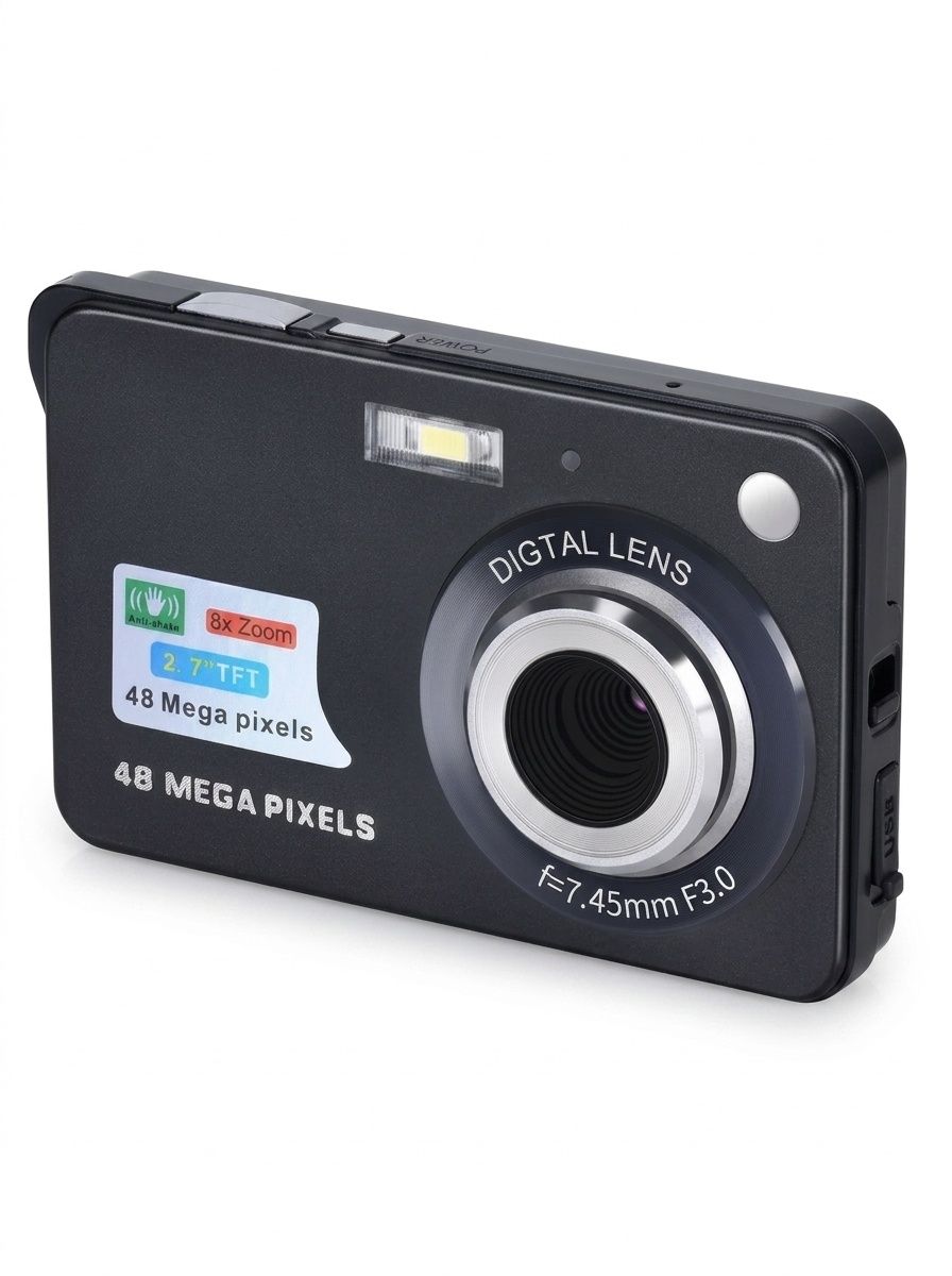 Compact Digital Camera 48MP Point and Shoot, 8X Digital Zoom, 2.7-Inch TFT Screen, Anti-Shake Technology
