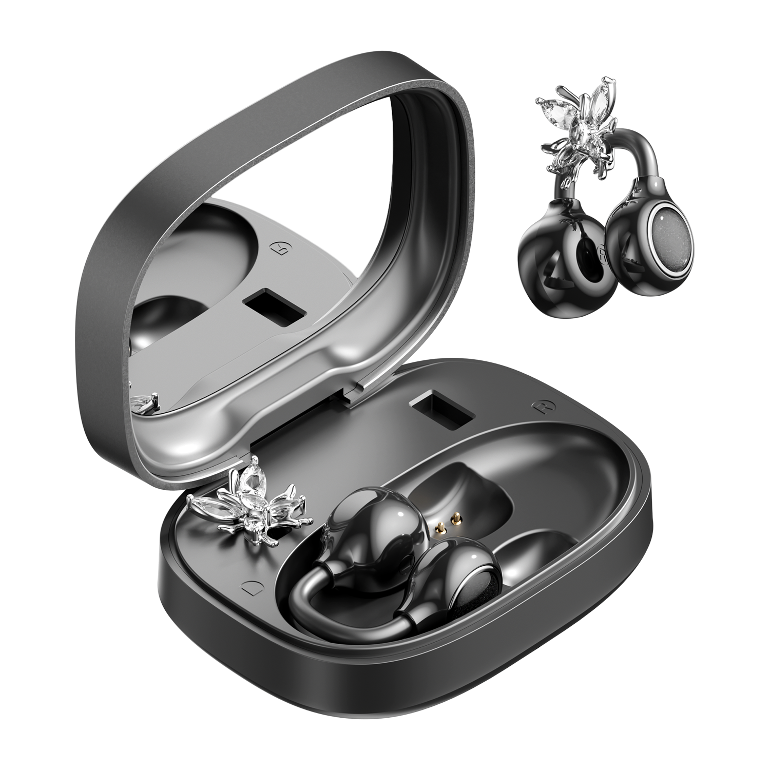 Butterfly Ear Clip TWS Wireless Earbuds with Mirror Case Model#M183