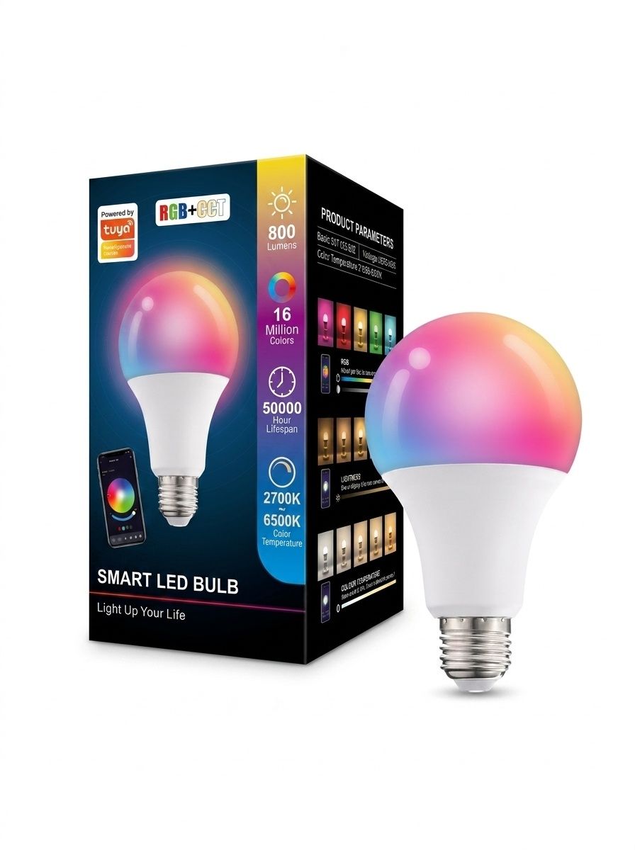 Tuya Smart LED Light Bulb RGB+CCT Dimmable E27 A60 Voice Control