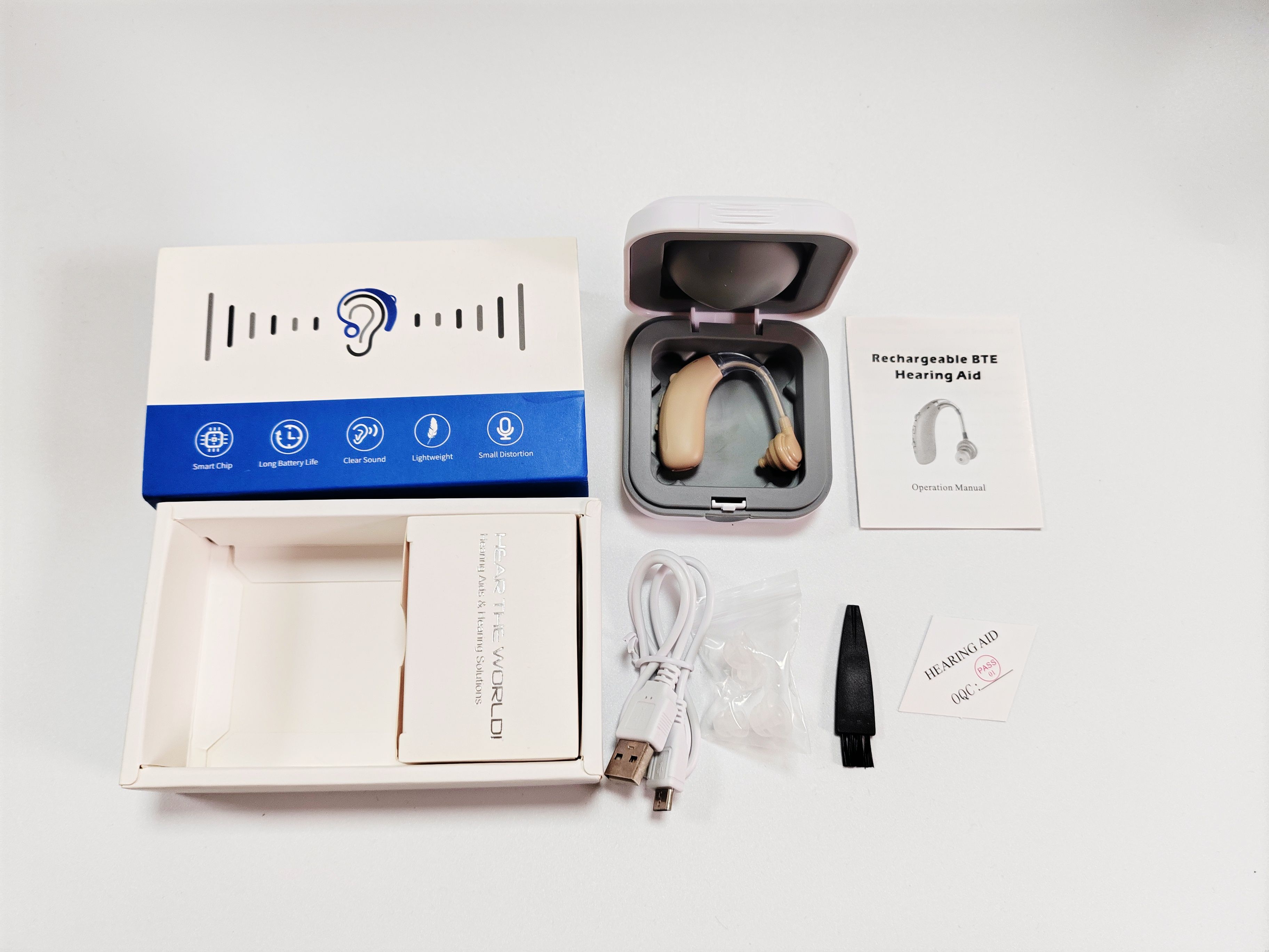 A-360B Beige Bluetooth Hearing Aid with 50H Battery & 3 Noise Modes - 6 Volume Levels #26240009