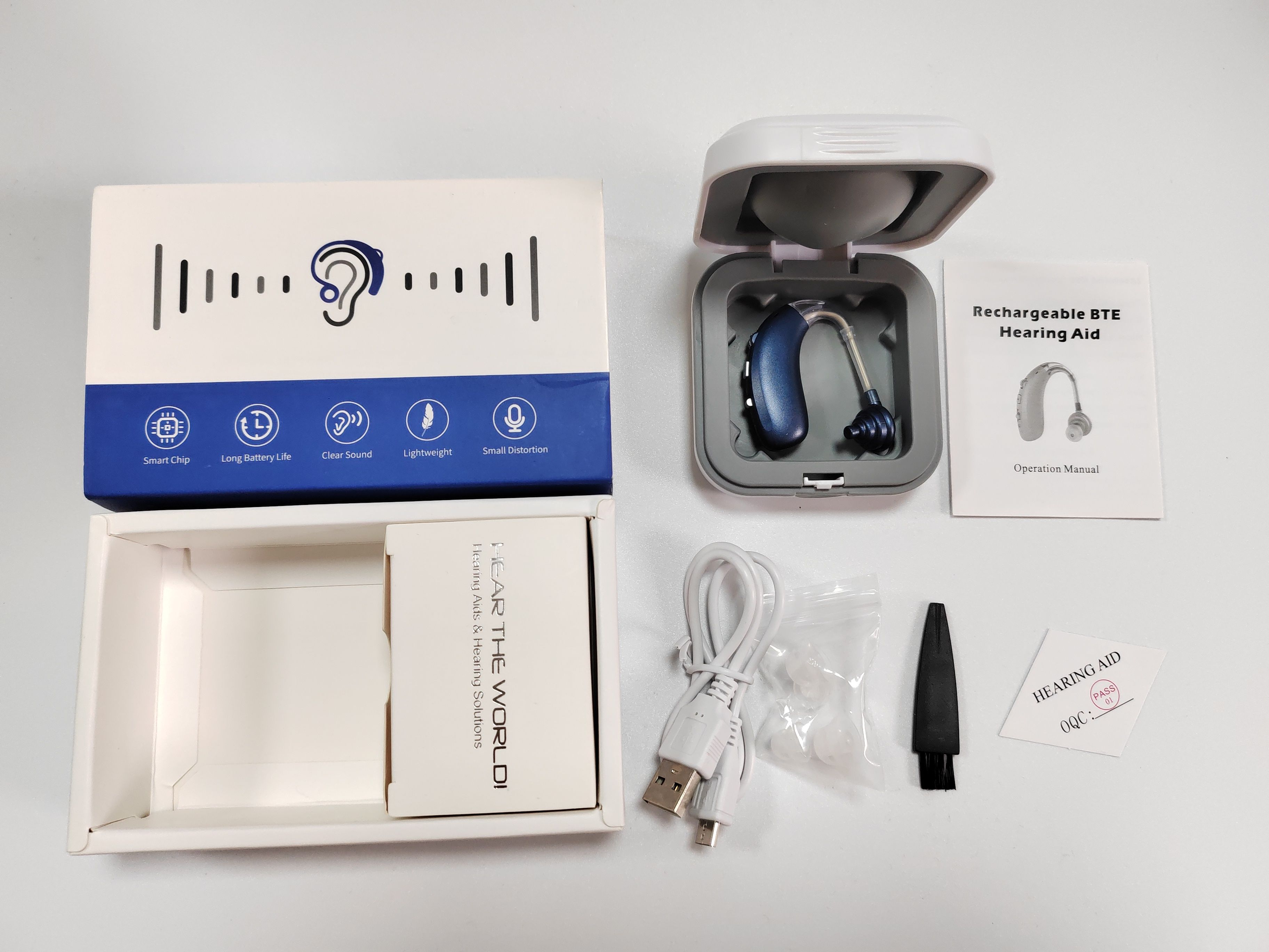 A-360B Blue Bluetooth Hearing Aid with 50H Battery & 3 Noise Modes - 6 Volume Levels #26240008