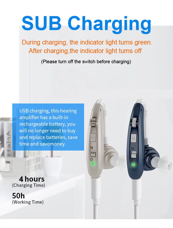 A-360B Silver Bluetooth Hearing Aid with 50H Battery & 3 Noise Modes - 6 Volume Levels #26240010